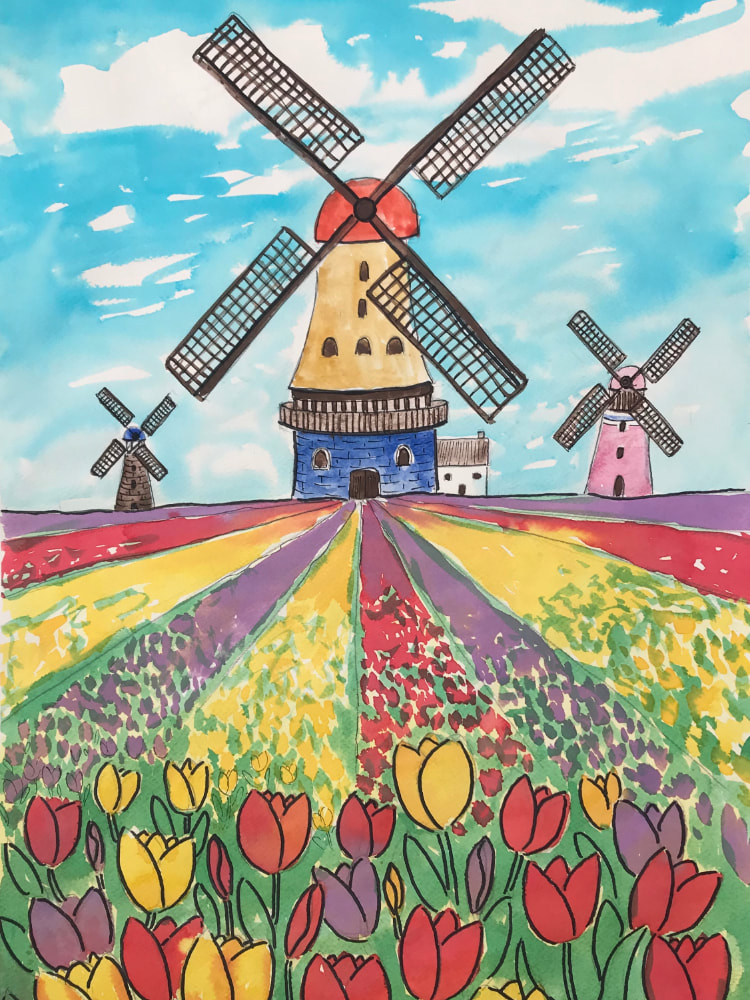 Dutch Windmills watercolour - ARTSHED HQ